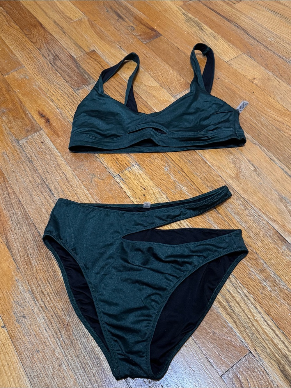 adidas Dark Green Bralette Bikini Top & High-Waist Bottoms